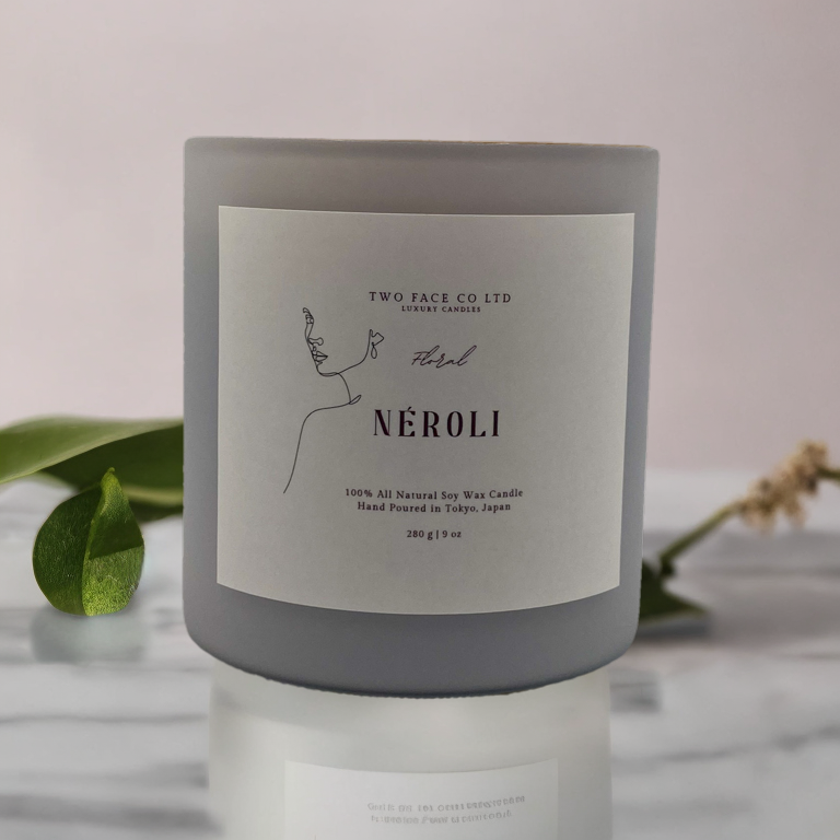 Neroli candle, hand made candle, icey grey, front