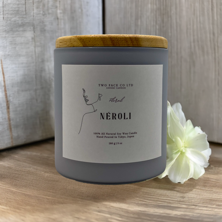 Neroli candle, hand made candle, icey grey, with lid