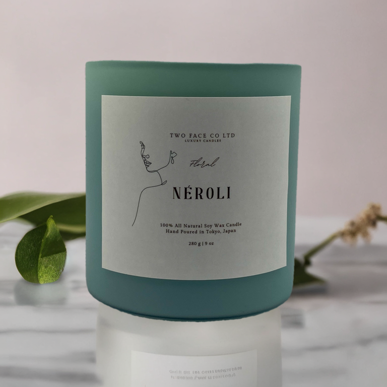 Neroli candle, hand made candle, mint green, front