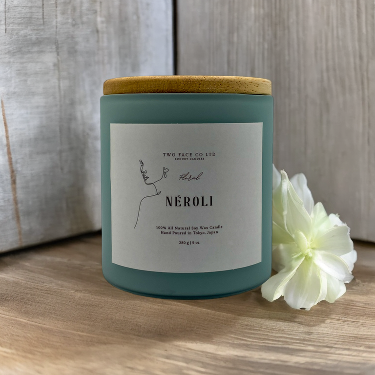 Neroli candle, hand made candle, mint green, with lid