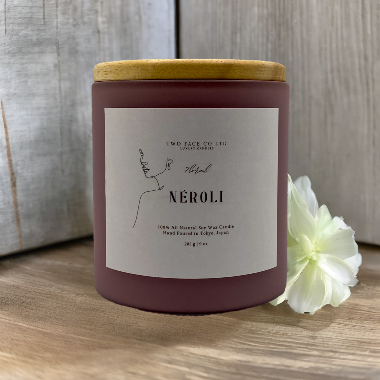 Neroli candle, hand made candle, plum purple, with lid