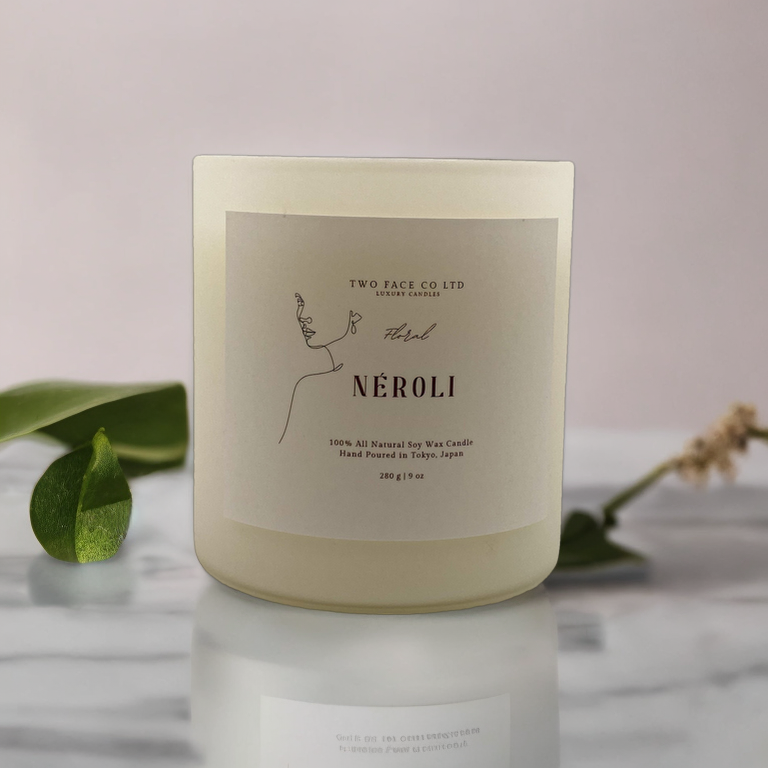 Neroli candle, hand made candle, white, front