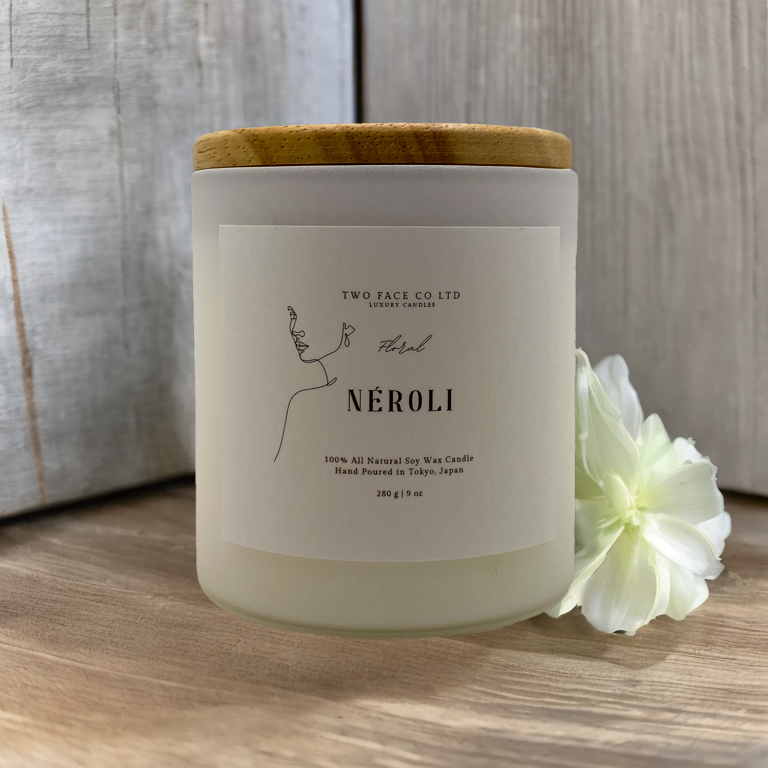 Neroli candle, hand made candle, white, with lid